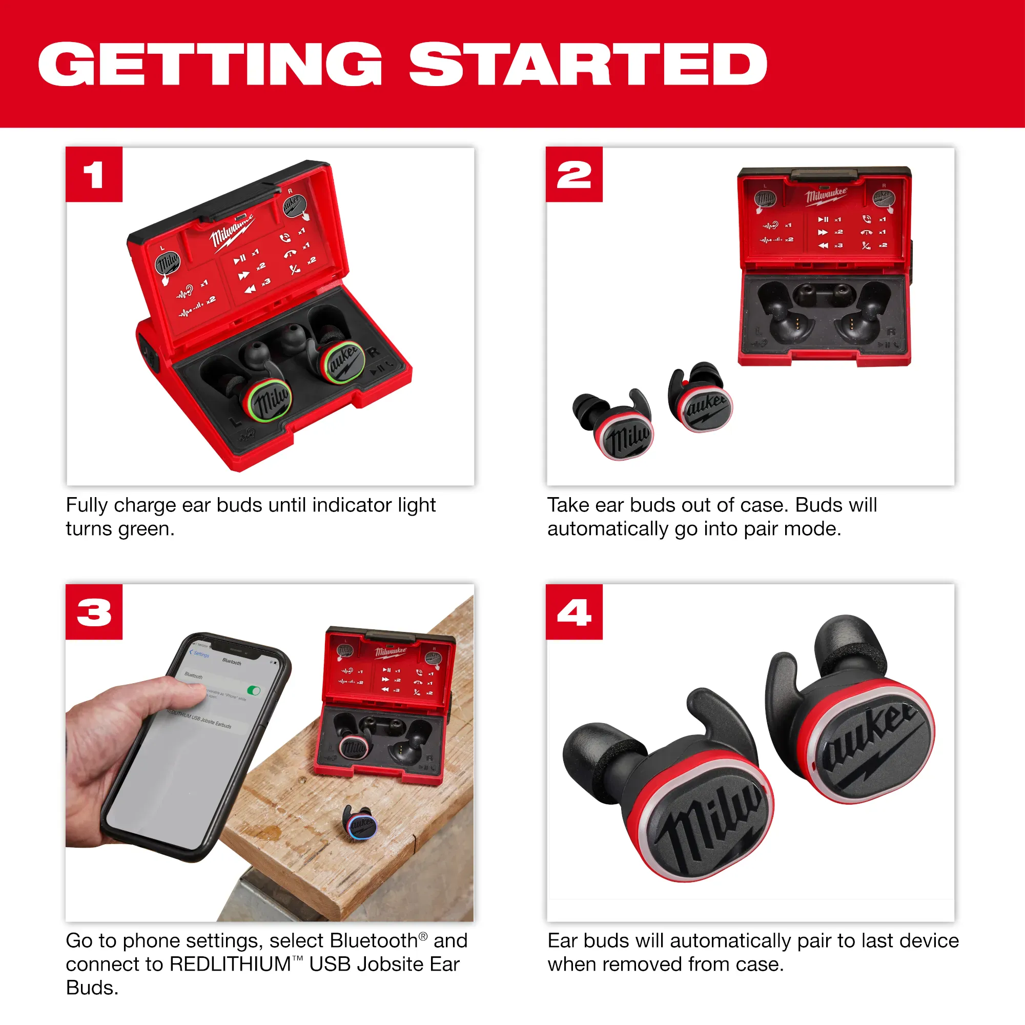 Milwaukee REDLITHIUM USB Bluetooth Jobsite Ear Buds from Columbia Safety